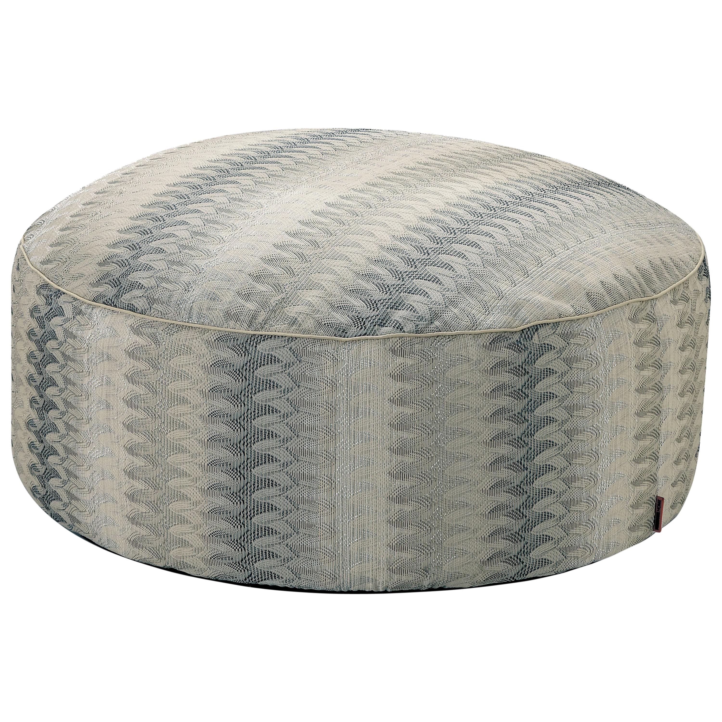 Missoni Home Remich Pallina Pouf in Blue and Gray with Lace-Inspired Print For Sale