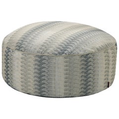 Missoni Home Remich Pallina Pouf in Blue and Gray with Lace-Inspired Print