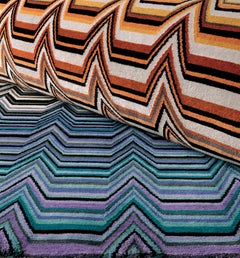Missoni Home Saguaro Rug in Blue and Beige with Chevron Pattern
