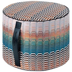 Missoni Home Santa Fe Pw Cylinder Pouf in Blue and Orange with Key Pattern