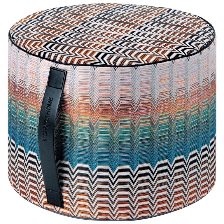 Missoni Home Santa Fe Pw Cylinder Pouf in Blue and Orange with Key Pattern  For Sale at 1stDibs
