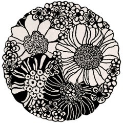 Missoni Home Sapporo Round Rug in Black and White with Floral Print