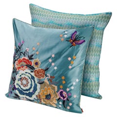 Missoni Home Silves Cushion Set in Multi-Color and Blue w/ Chevron Floral Design