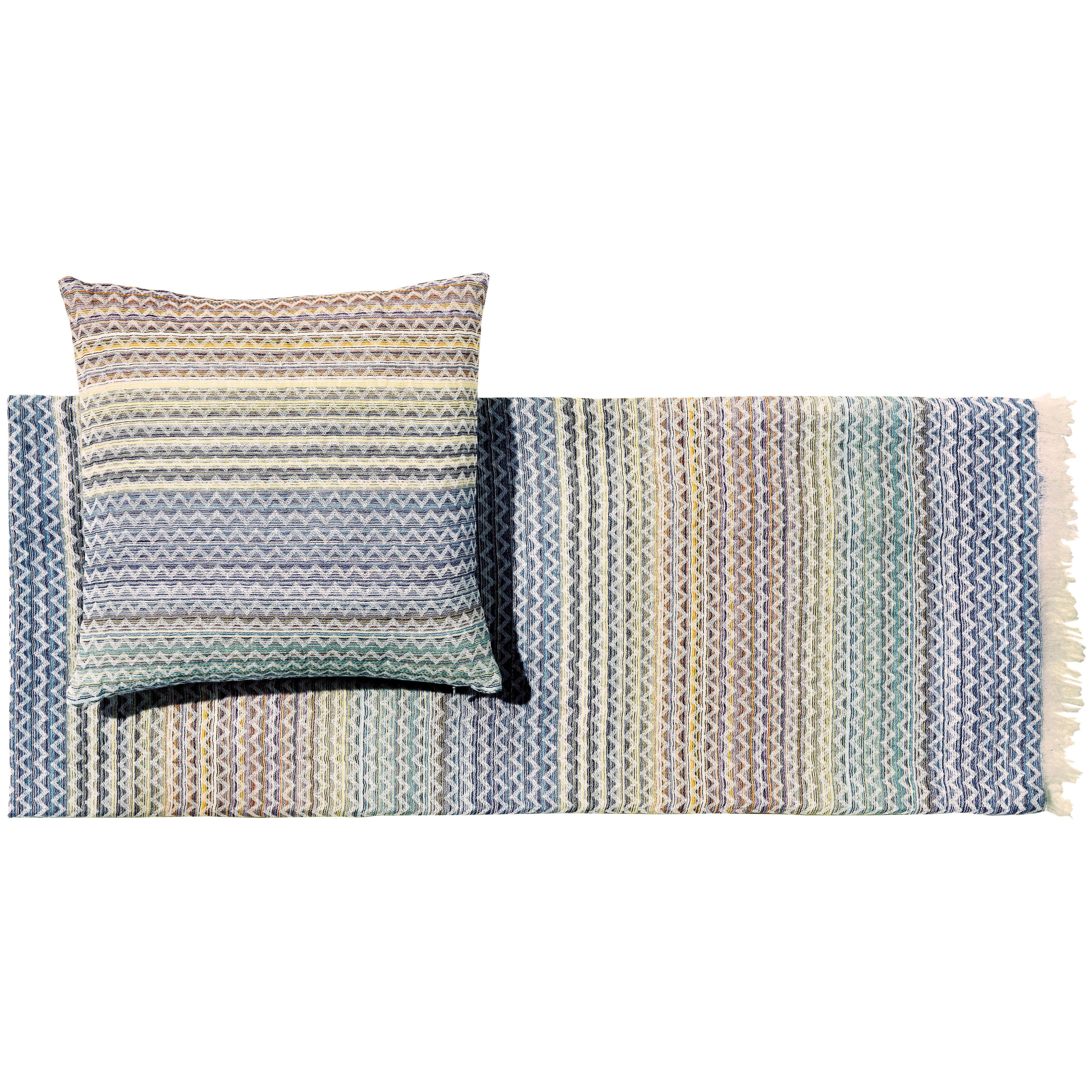 Missoni Home Simone Throw and Cushion in Pale Blue and Red with Chevron Pattern For Sale