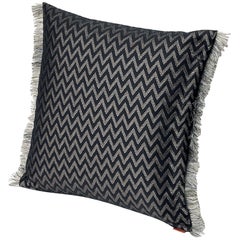 Missoni Home Stanford Cushion in Black and Gray, Chevron Pattern & Fringe Trim