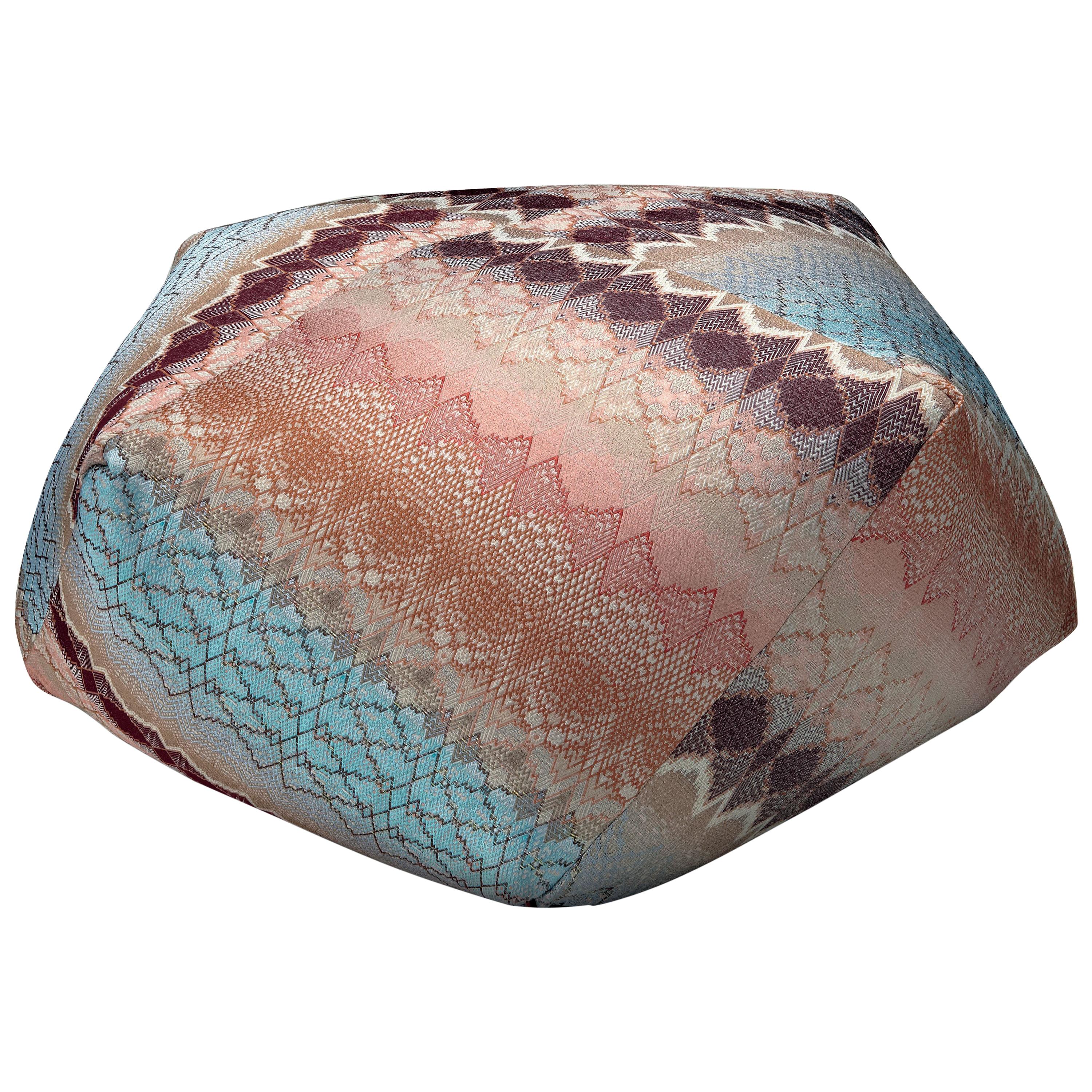 Missoni Home Tbilisi Diamante Pouf in Pink and Blue with Wave Pattern For Sale