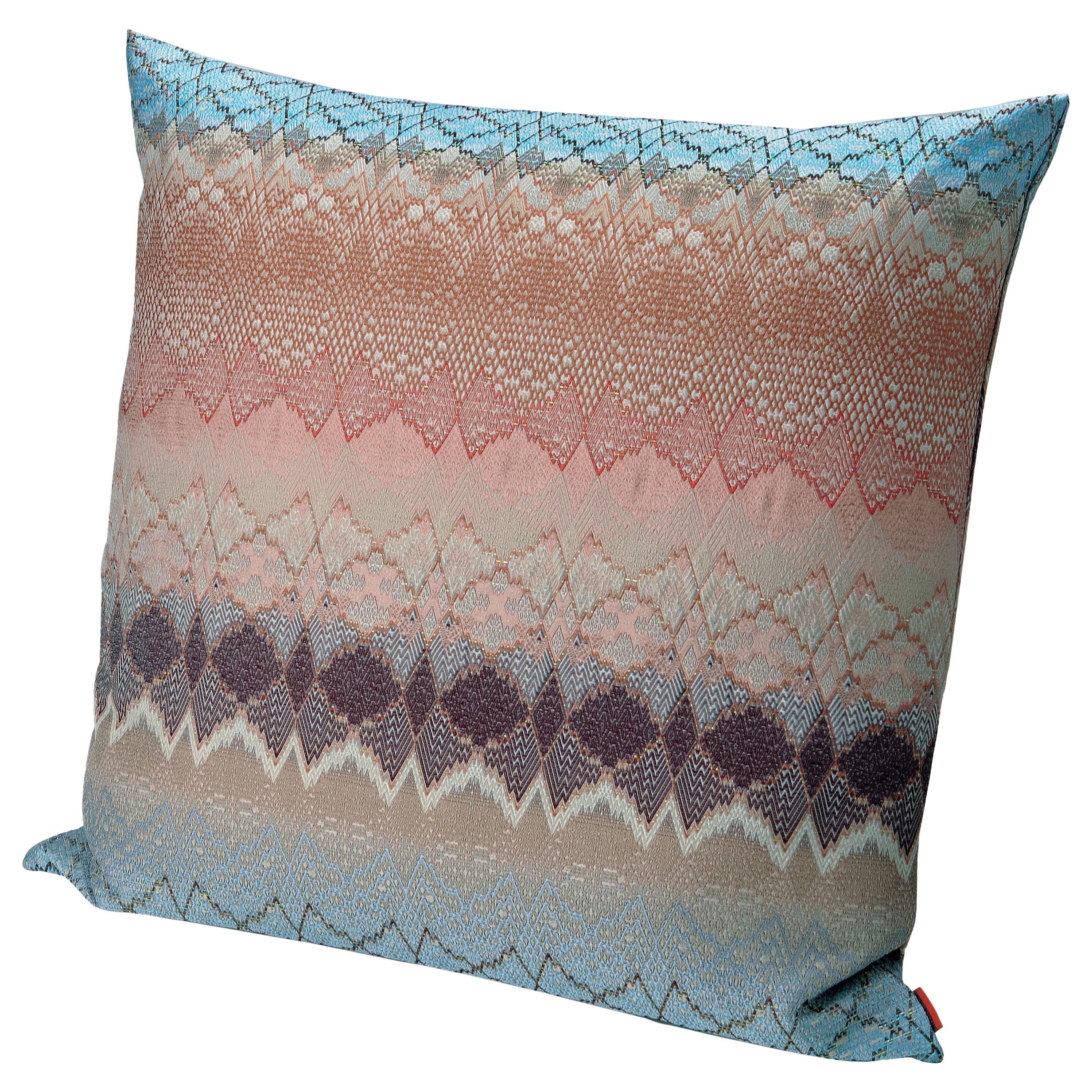 Missoni Home Tbilisi Jacquard Cushion in Multi-Color Pink and Blue Wave Pattern For Sale