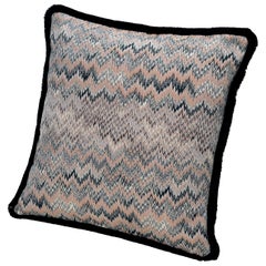 Missoni Home Thailand Cushion in Pink & Blue Wave Pattern with Black Trim Border