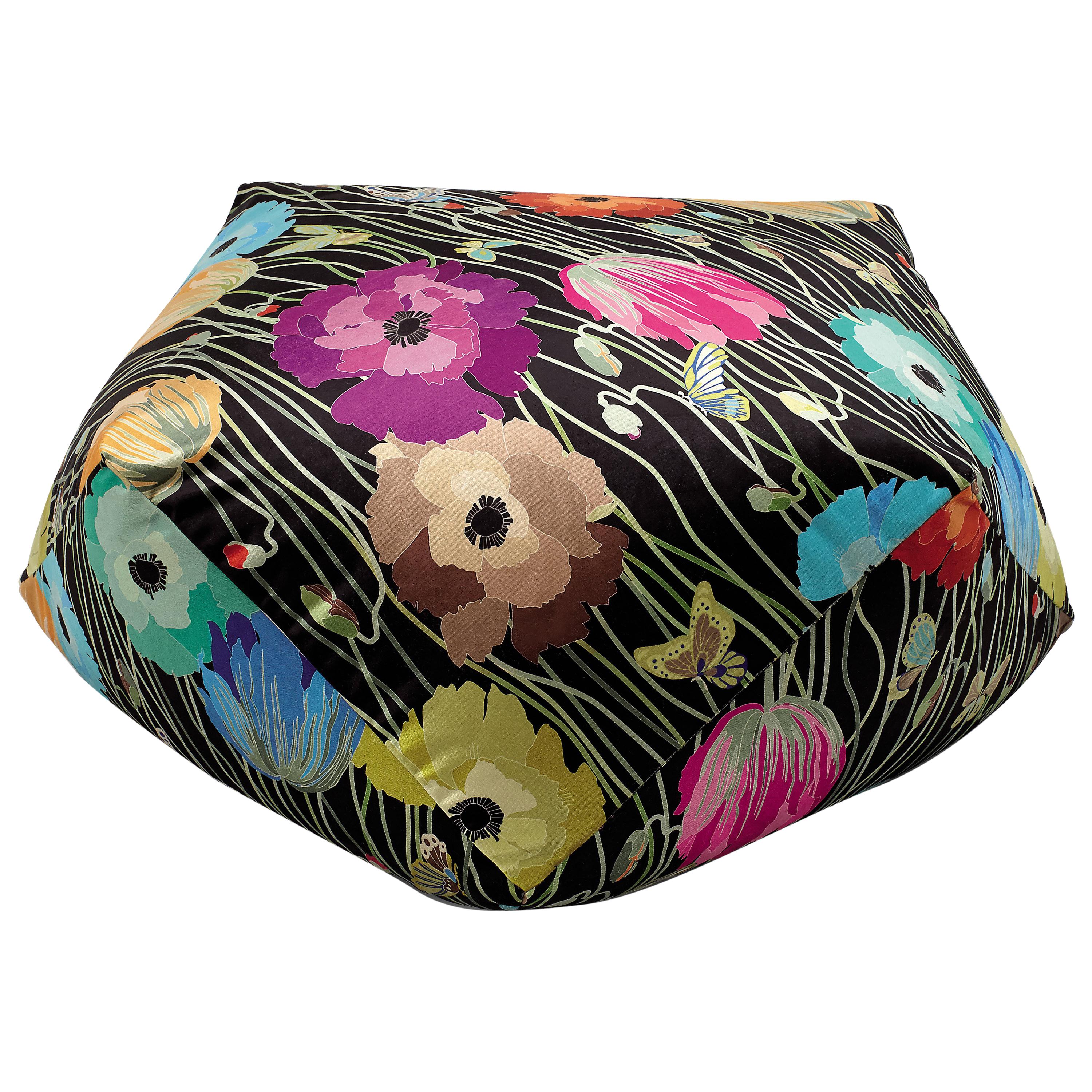 Missoni Home Vancouver Diamante Pouf in Black with Floral Pattern For Sale