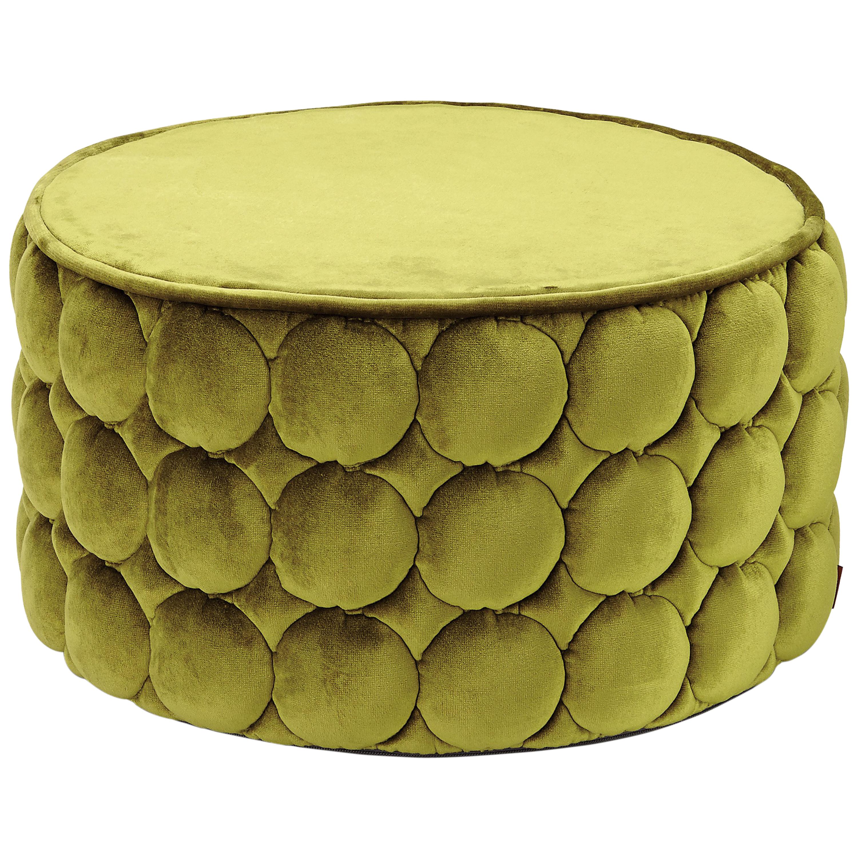 Missoni Home Velletri Cylinder Pouf in Green Velvet with Textured Base For Sale