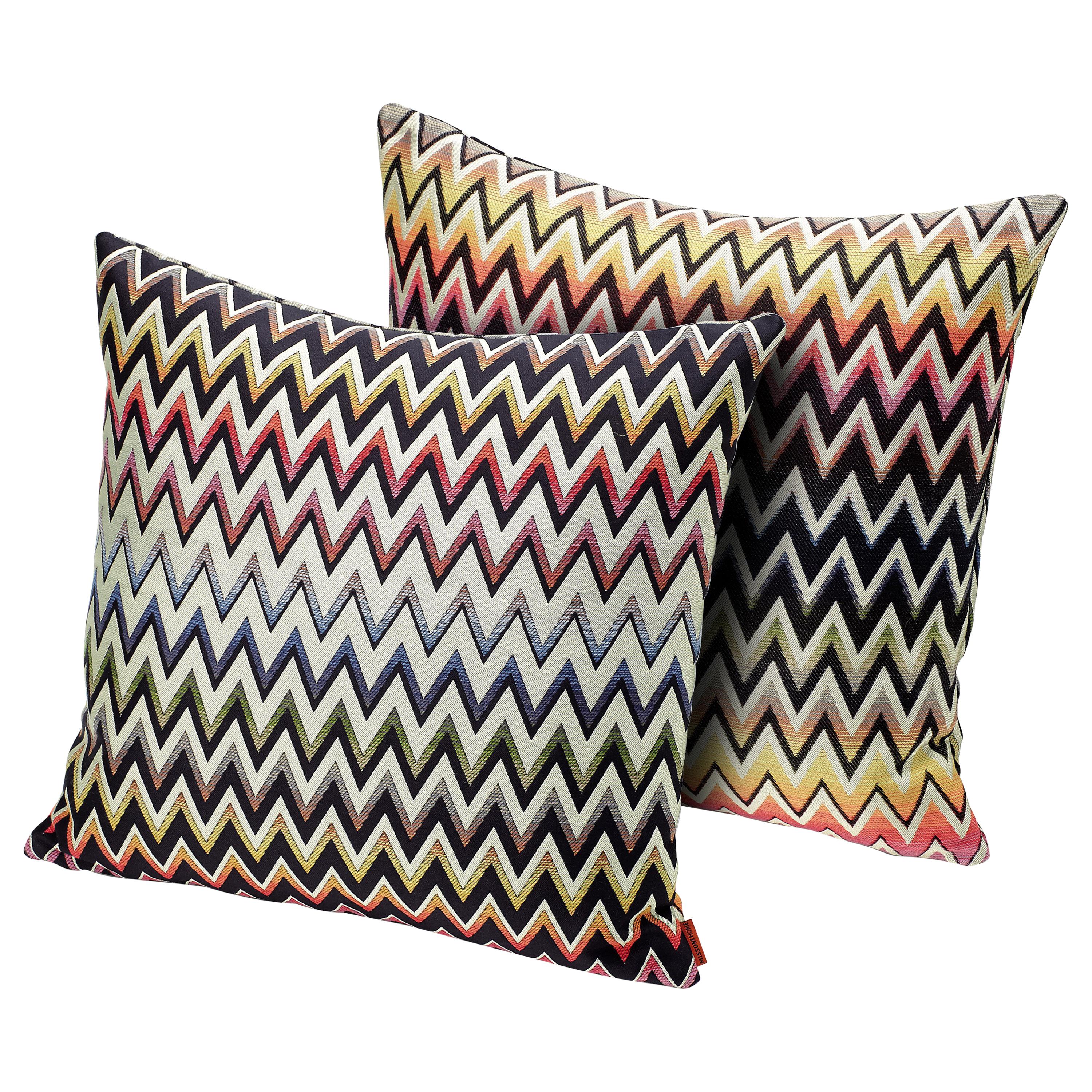 Missoni Home Vernal Cushion Set in Jacquard Fabric w/ Multicolor Chevron Pattern For Sale