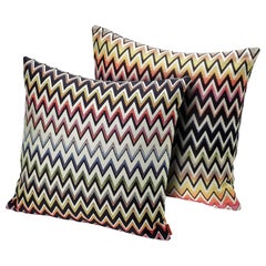 Missoni Home Vernal Cushion Set in Jacquard Fabric w/ Multicolor Chevron Pattern