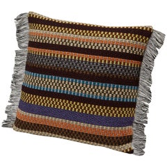 Missoni Home Volfango Cushion w/ Multi-Color Striped Pattern & Gray Fringe Trim
