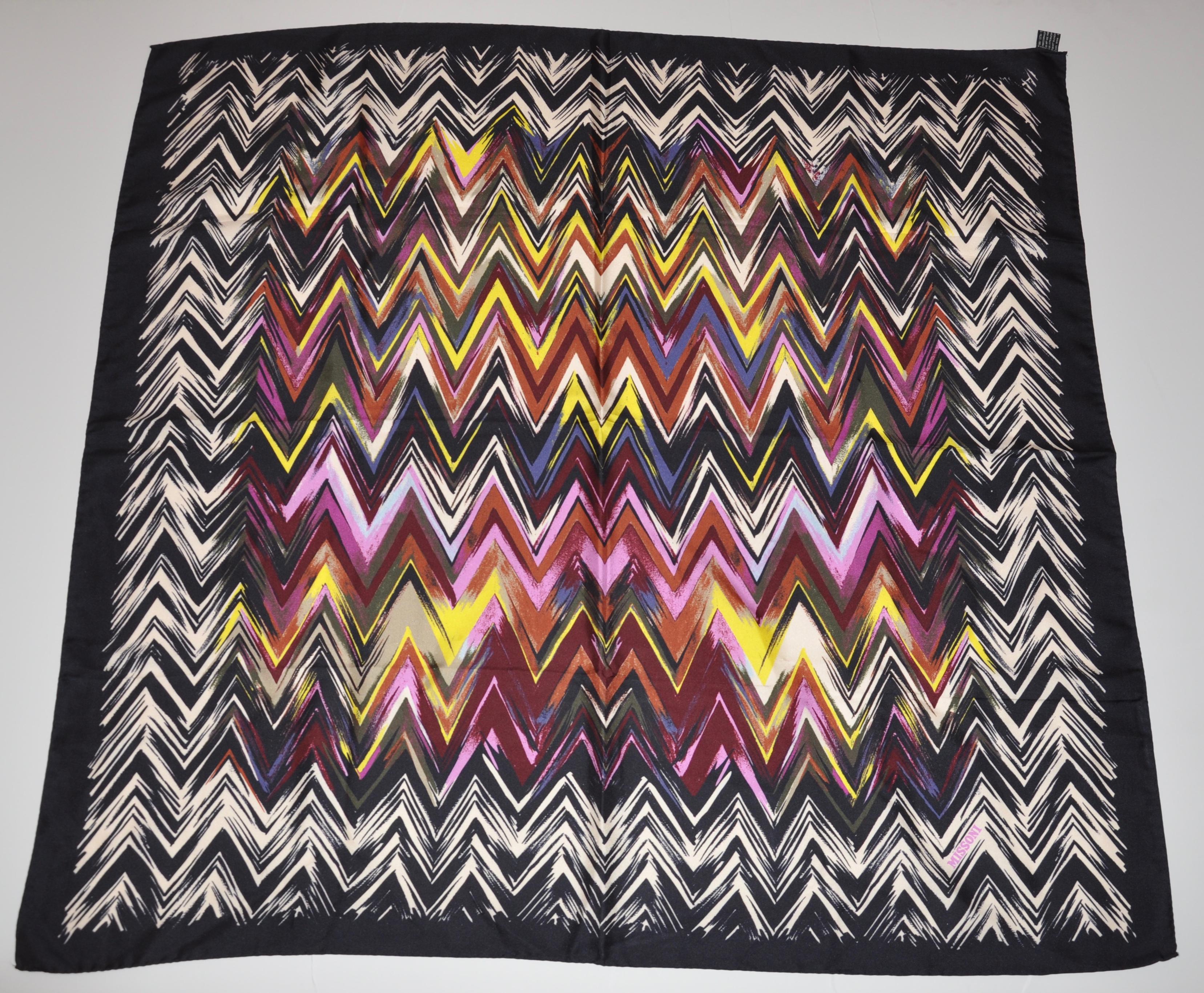 Missoni - Écharpe en soie multicolore «zigzag » emblématique et emblématique en vente 1