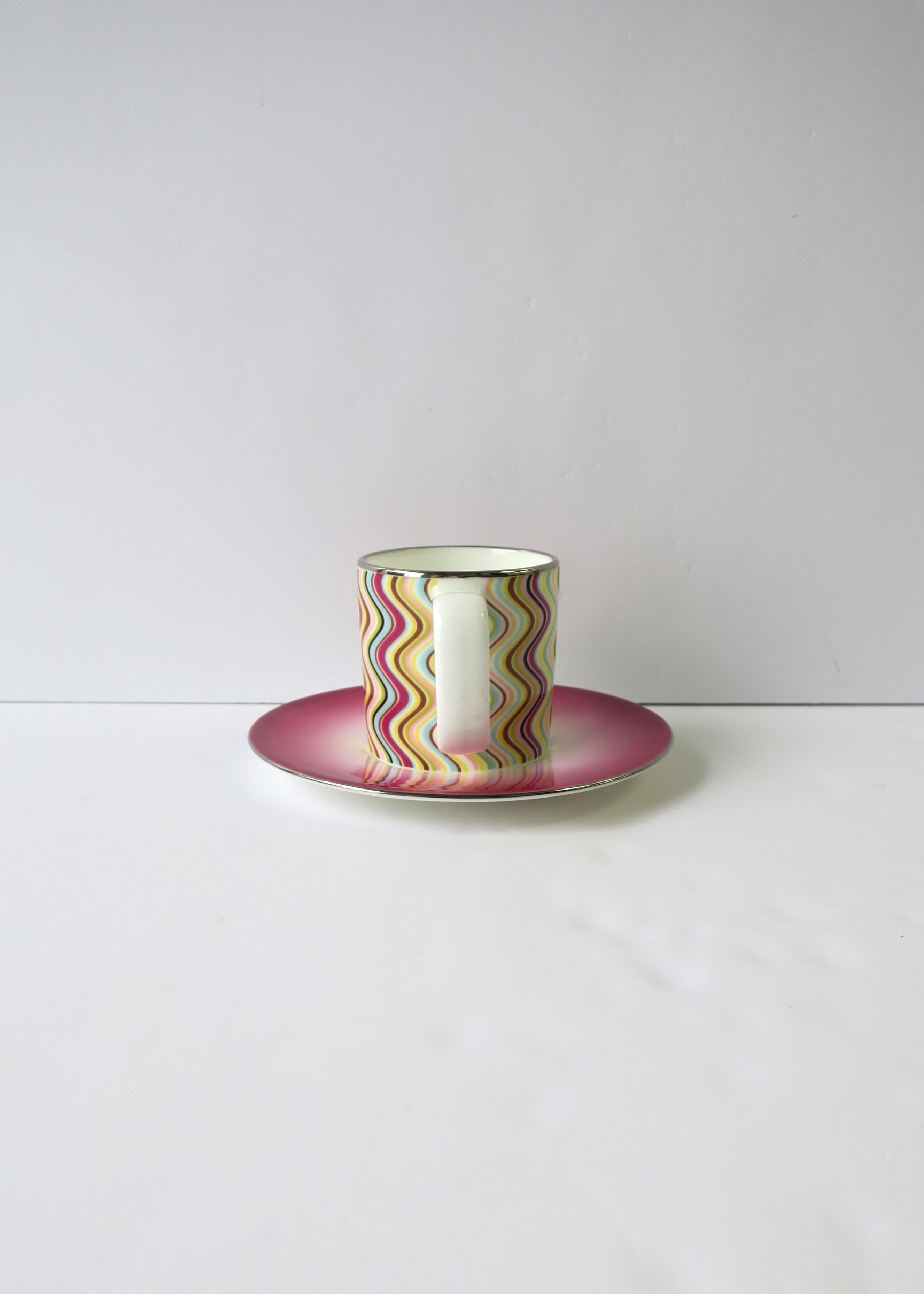 Glazed Missoni Italian Porcelain Coffee Espresso Cup and Saucer For Sale