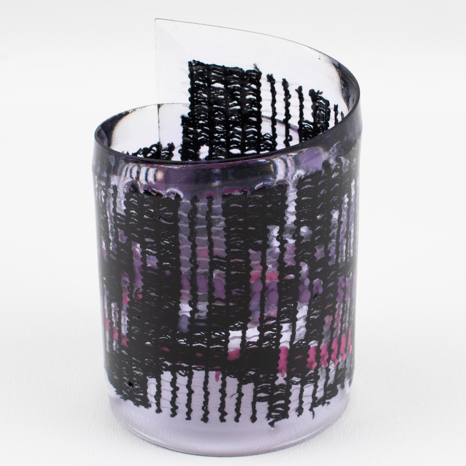 Women's or Men's Missoni Italy Black and Purple Soft Plastic Bracelet Bangle Runway Spring 2014 For Sale