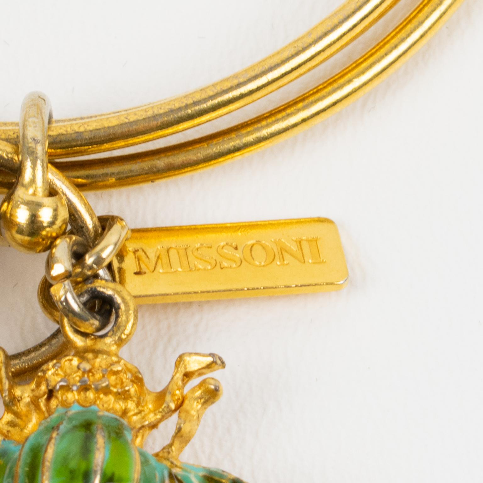 Missoni Italy Gilded Metal Bangle Bracelet with Enamel Dangling Charms 3