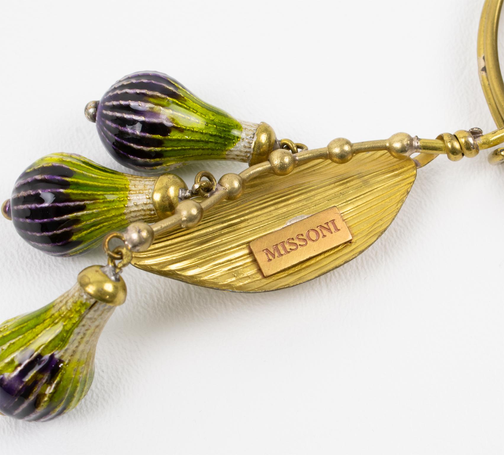 Missoni Italy Gilded Metal Bangle Bracelet with Green and Purple Enamel Charms 1