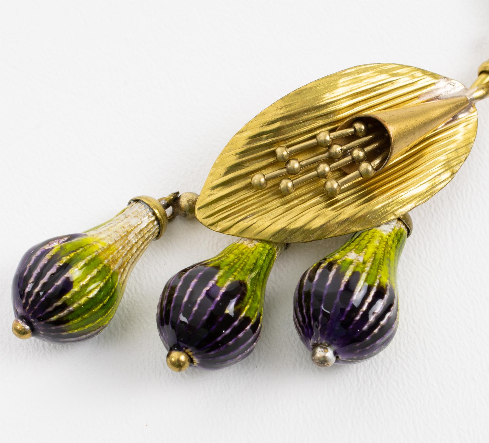 Vergoldeter Metallarmreif von Missoni Italy aus vergoldetem Metall mit grünen und lila Emaille-Anhängern im Angebot 2