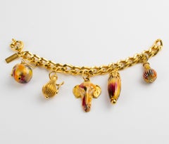 Missoni Italy Gilded Metal Chain Link Bracelet with Enamel Dangling Charms