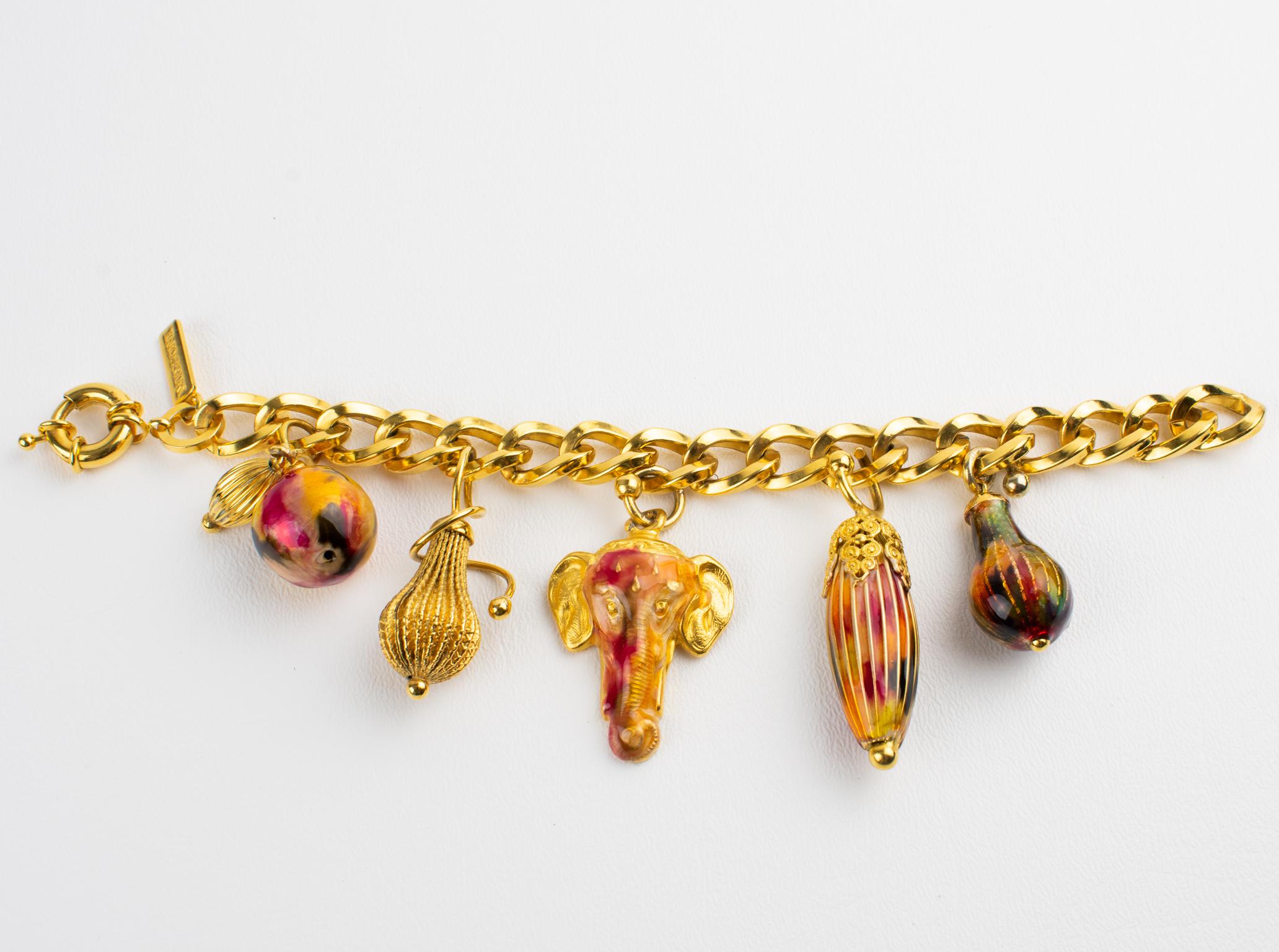 Femenino o masculino Missoni Italia Pulsera de eslabones de cadena de metal dorado con colgantes de esmalte en venta