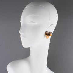 Missoni Italy Gilt Metal and Enamel Pansy Flower Clip Earrings