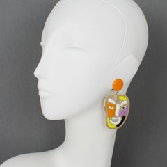 Missoni Italy Gilt Metal Clip Earrings with Multicolor Iconic Smiling Face