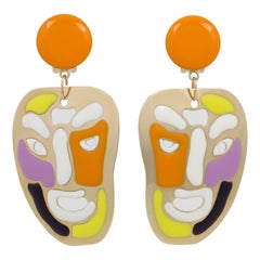 Missoni Italia Pendientes de clip de metal dorado con cara sonriente multicolor icónica