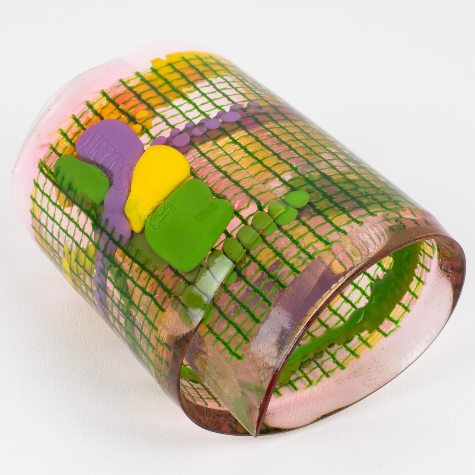 Modern Missoni Italy Green and Purple Soft Plastic Bracelet Bangle Runway Spring 2014 For Sale