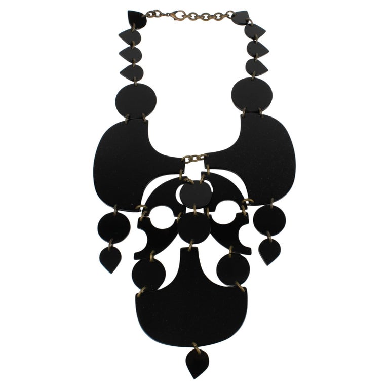 Collier Vintage Oversize Années 80/90 - Ornement Plexiglass Doré, Style Couture