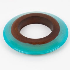 Missoni Italy Massive Flying Saucer Wood Bracelet with Turquoise Enamel
