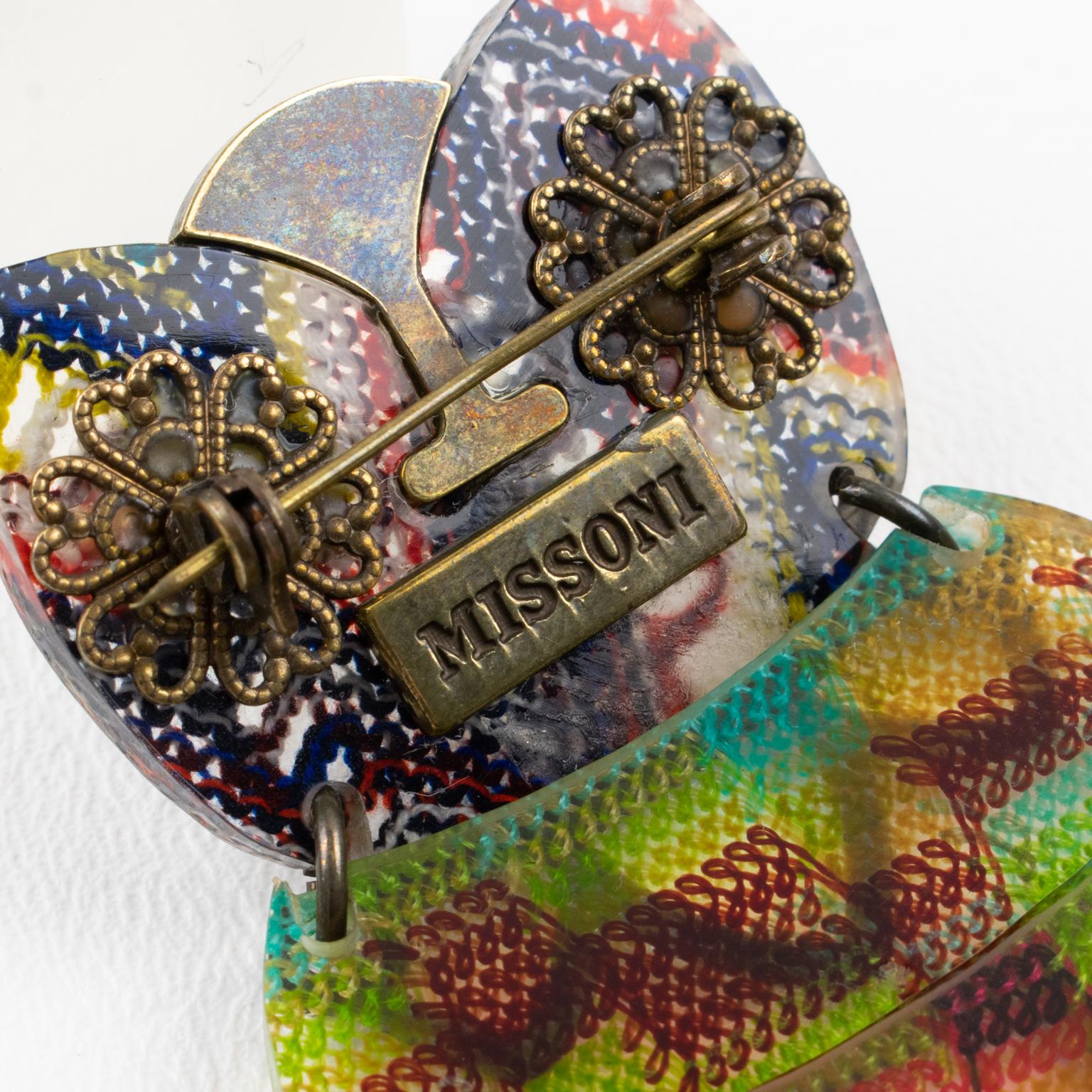 Women's or Men's Missoni Italy Metal and Knitted Fabric Jeweled Owl Articulated Brooch For Sale