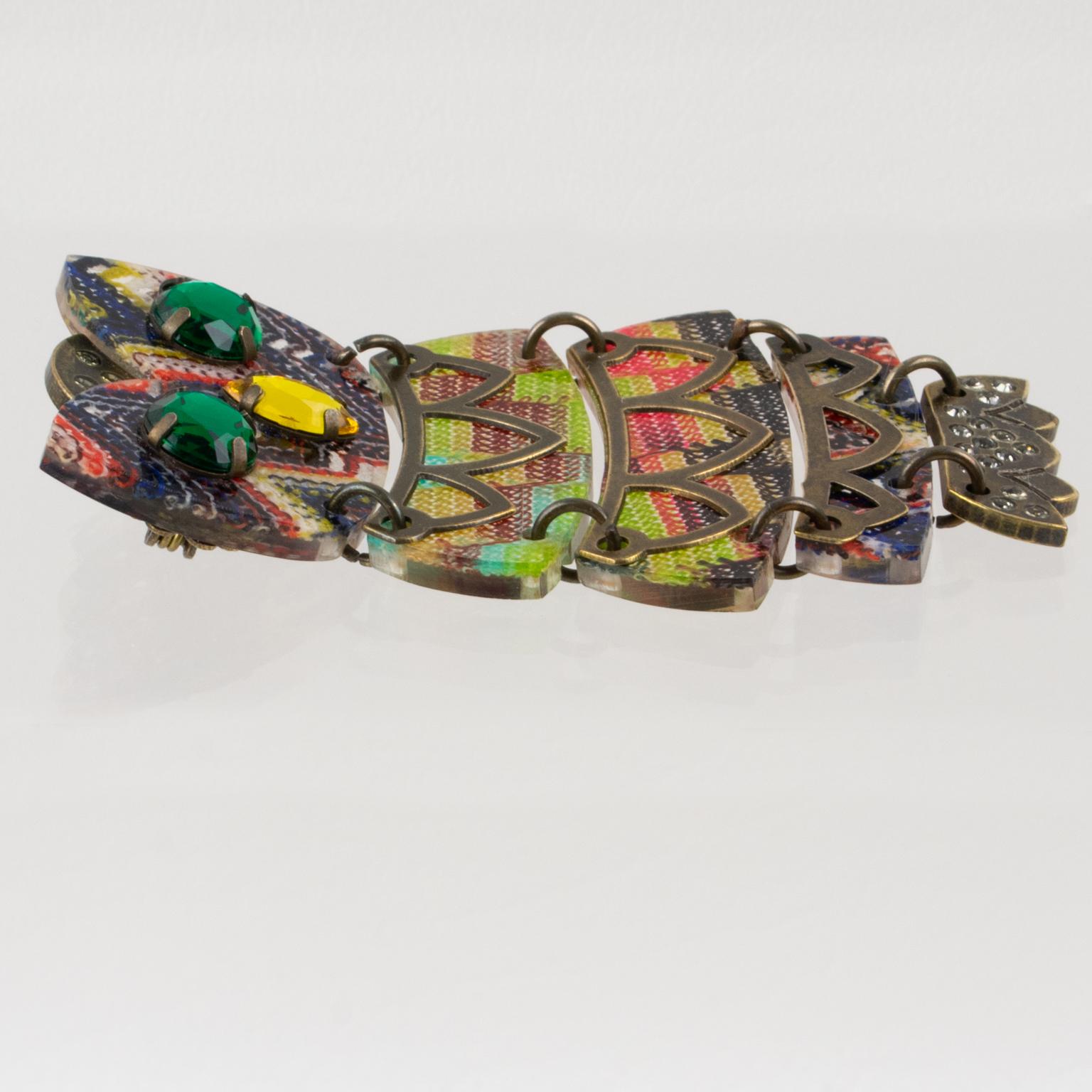 Missoni Italy Metal and Knitted Fabric Jeweled Owl Articulated Brooch For Sale 1
