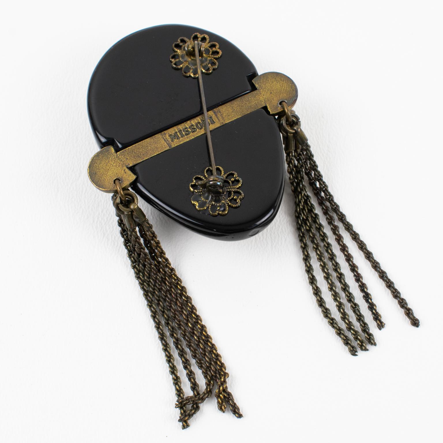 Missoni Jewelled Black Lucite Mask Brooch For Sale 4