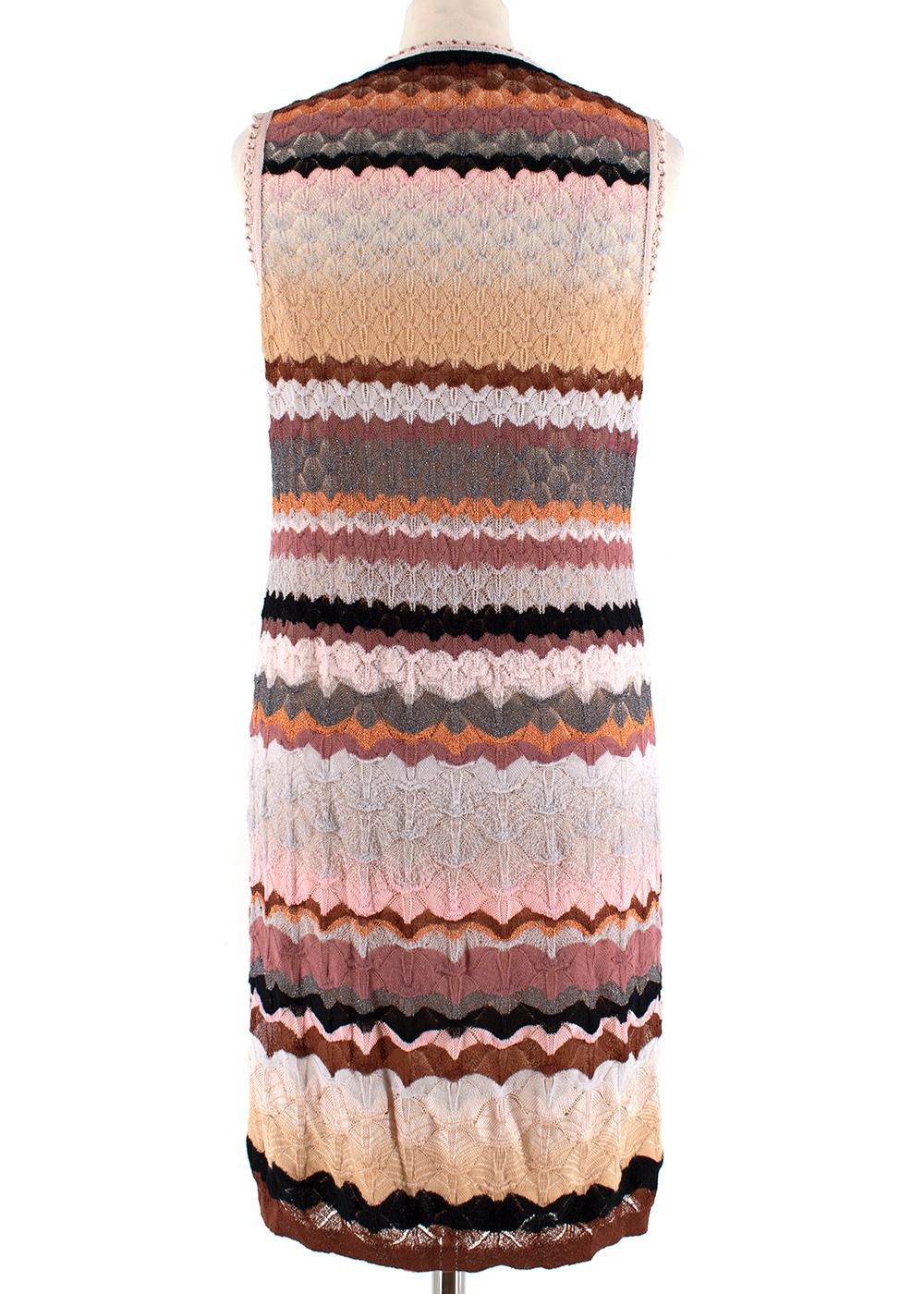 Brown Missoni Knit Zigzag Ruffle Neck Sleeveless Dress - Size US 8