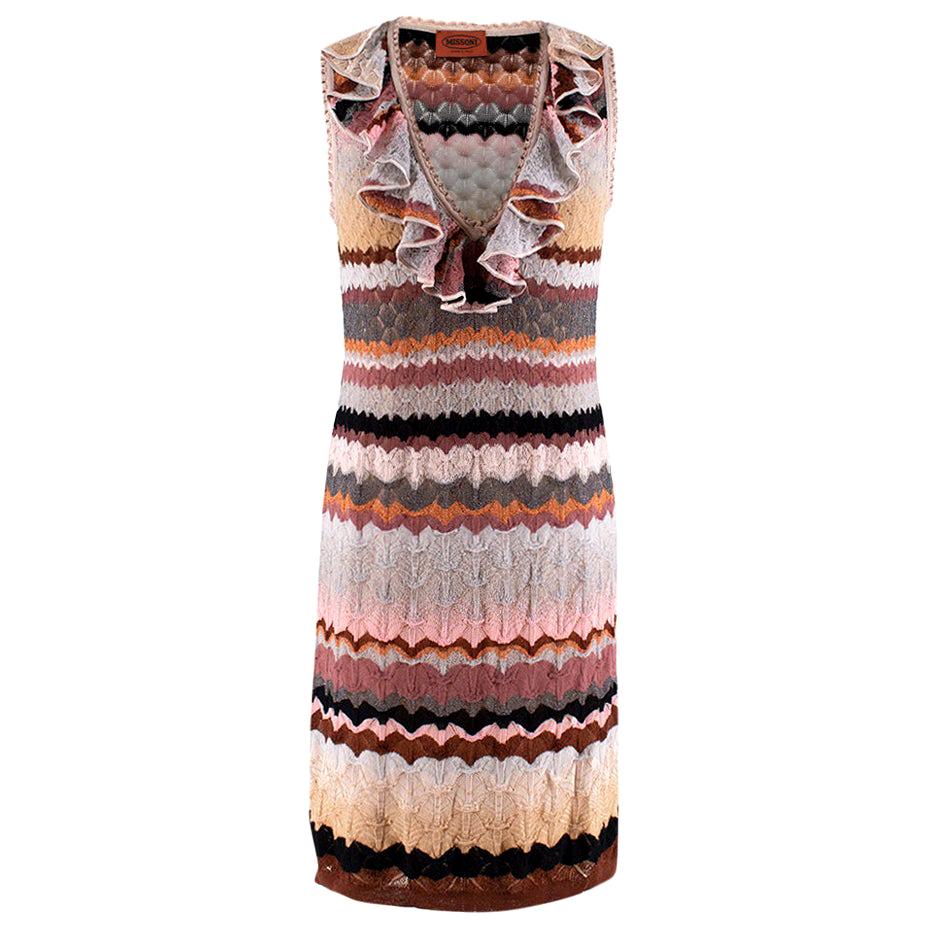 Missoni Knit Zigzag Ruffle Neck Sleeveless Dress - Size US 8