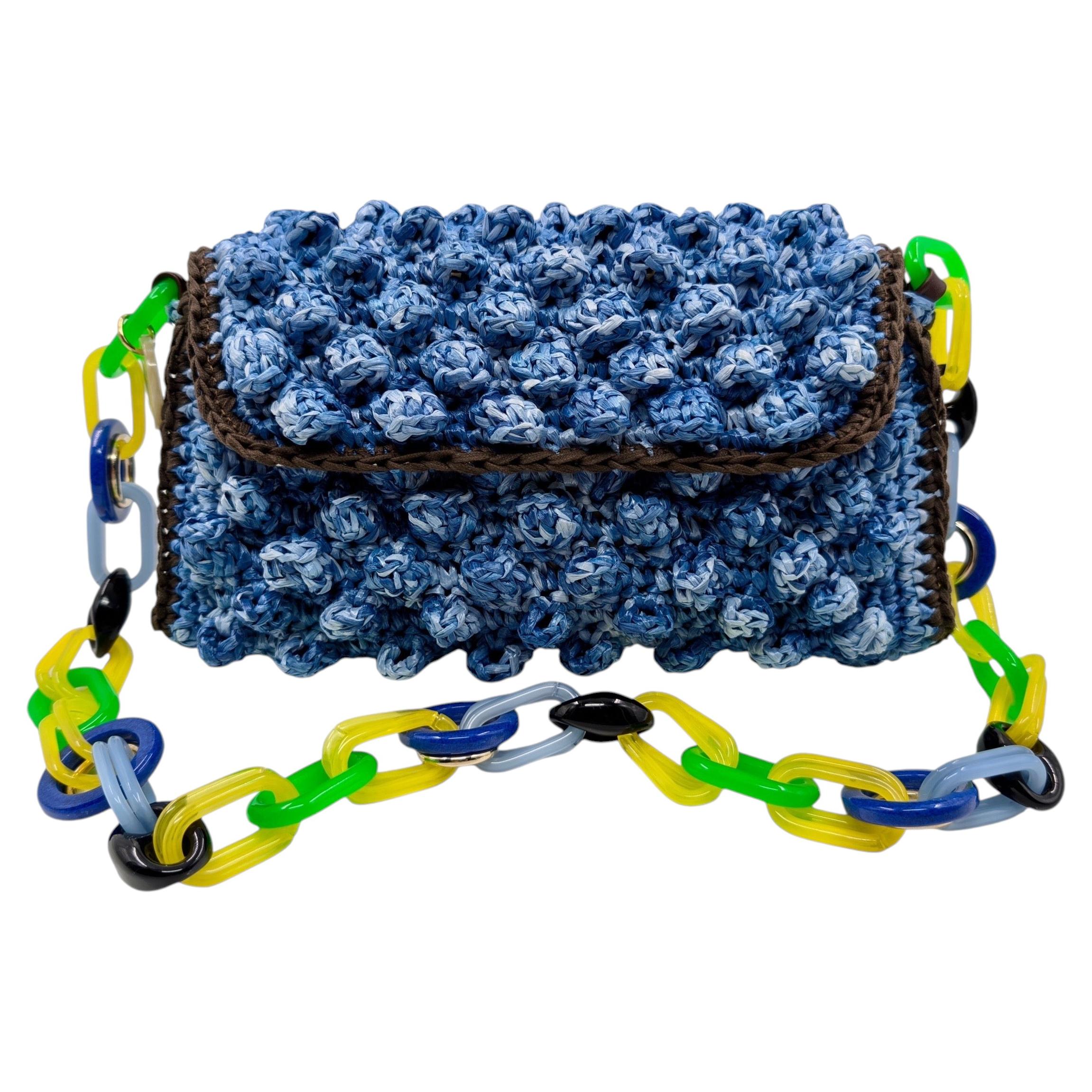 Pre-owned Missoni Light Blue Raffia Crochet Bag
