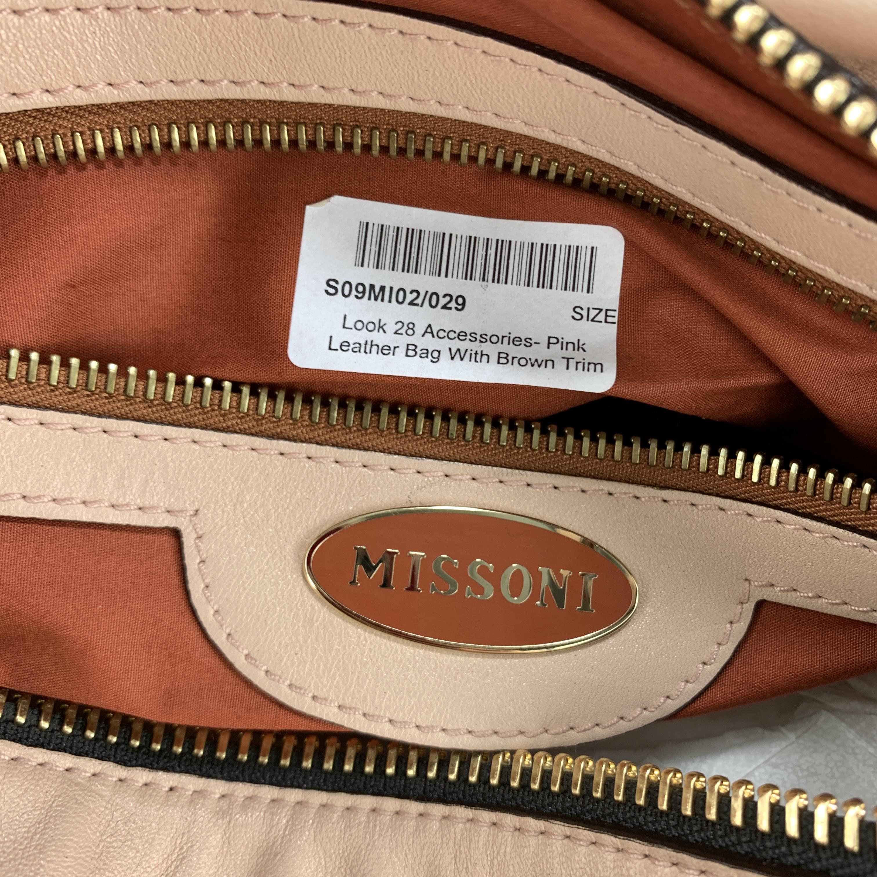 MISSONI Light Pink Leather Double Zip Shoulder Handbag 5