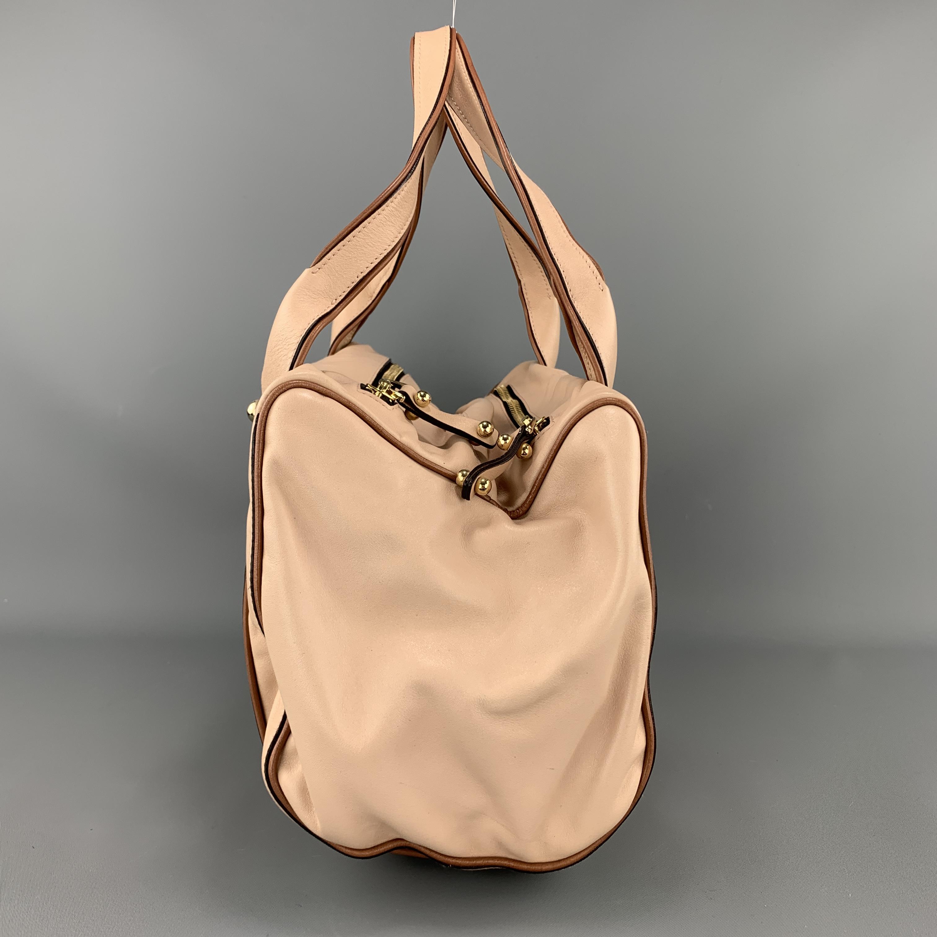 Beige MISSONI Light Pink Leather Double Zip Shoulder Handbag