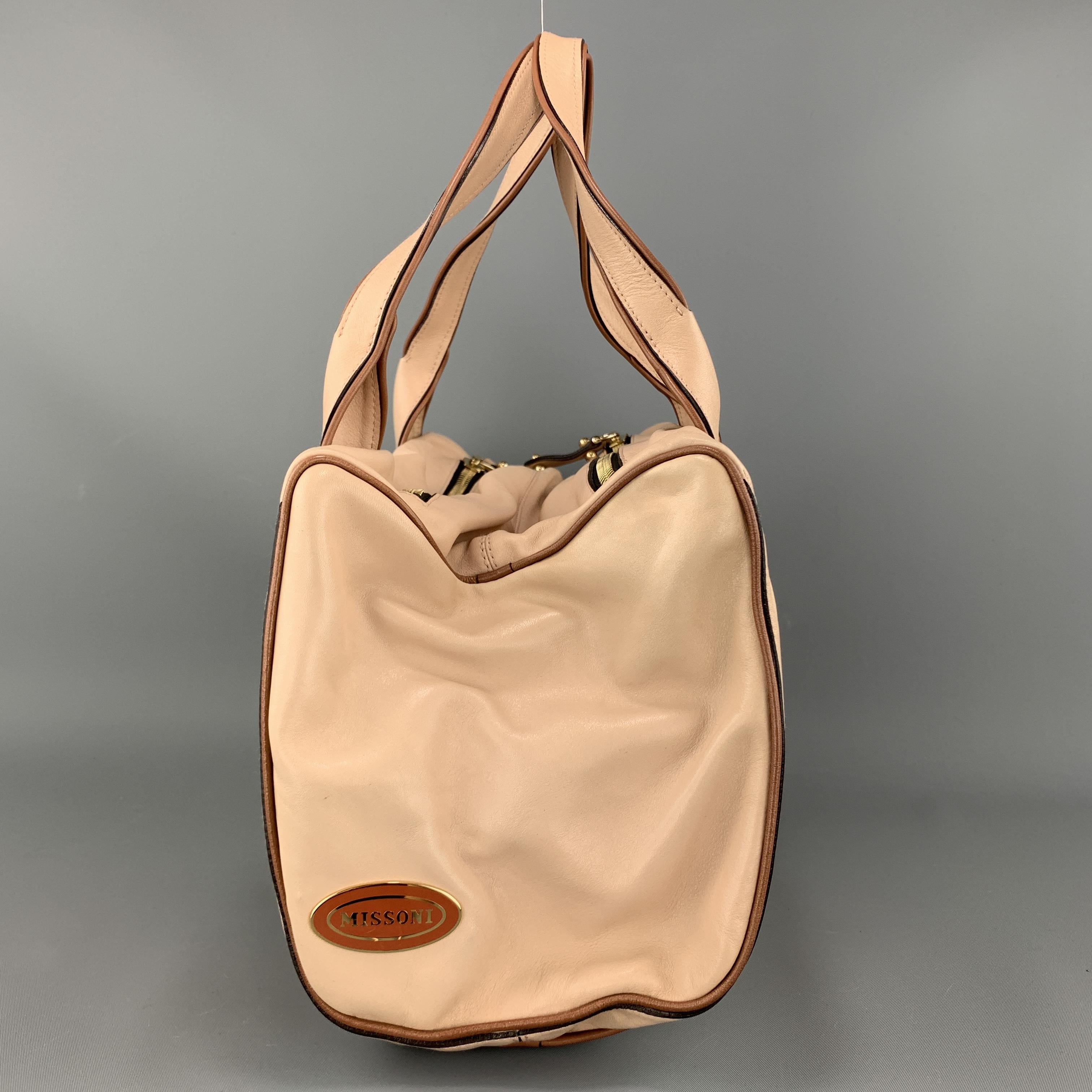 Women's MISSONI Light Pink Leather Double Zip Shoulder Handbag