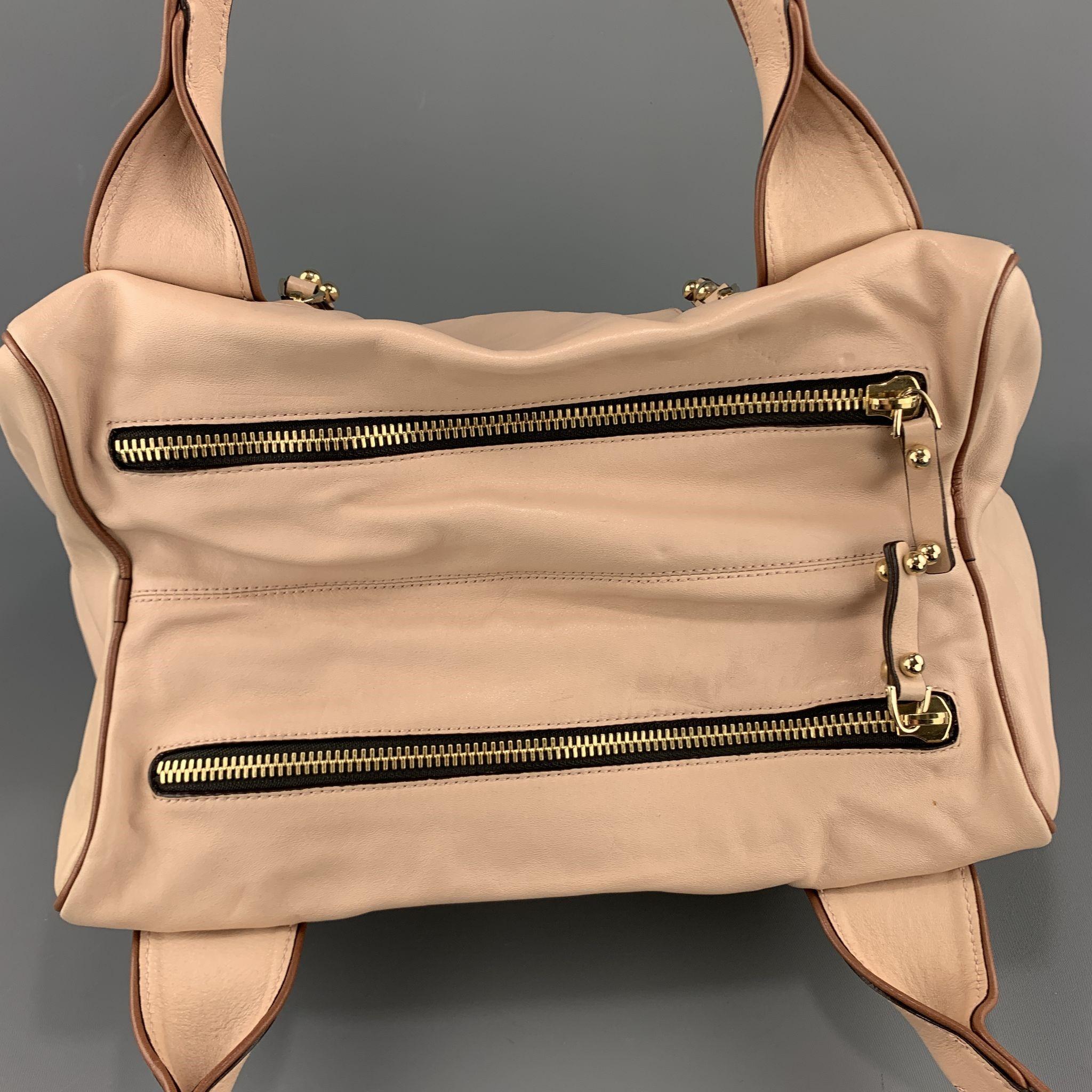 MISSONI Light Pink Leather Double Zip Shoulder Handbag In Excellent Condition In San Francisco, CA