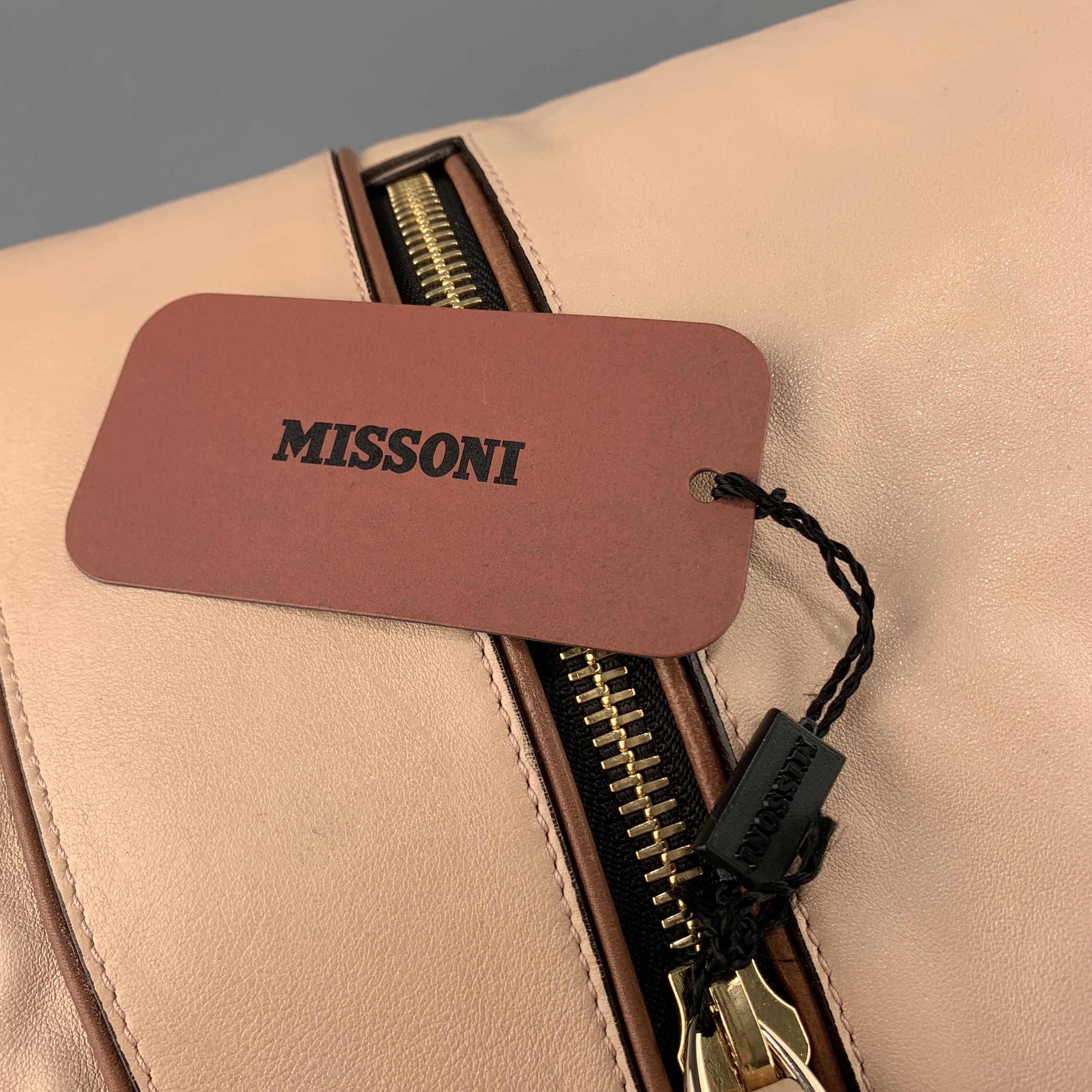 MISSONI Light Pink Leather Double Zip Shoulder Handbag 3