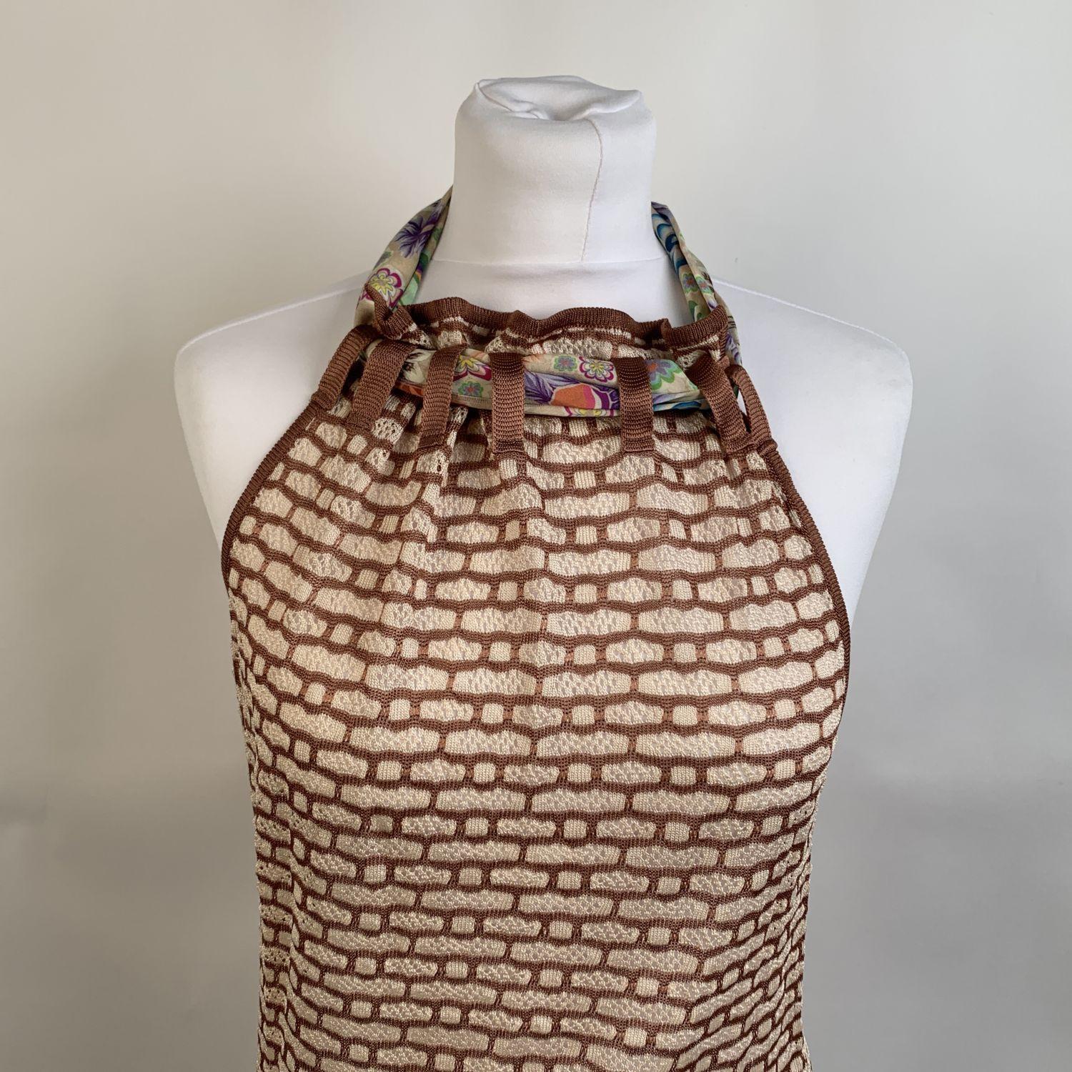 Brown Missoni Light Weight Knit Viscose and Silk Halterneck Top Size 40