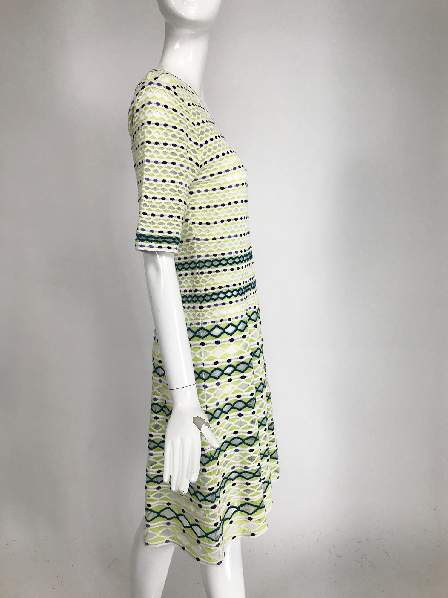 Missoni Lime, White & Black Honeycomb Stretch Knit Dress In Excellent Condition In West Palm Beach, FL