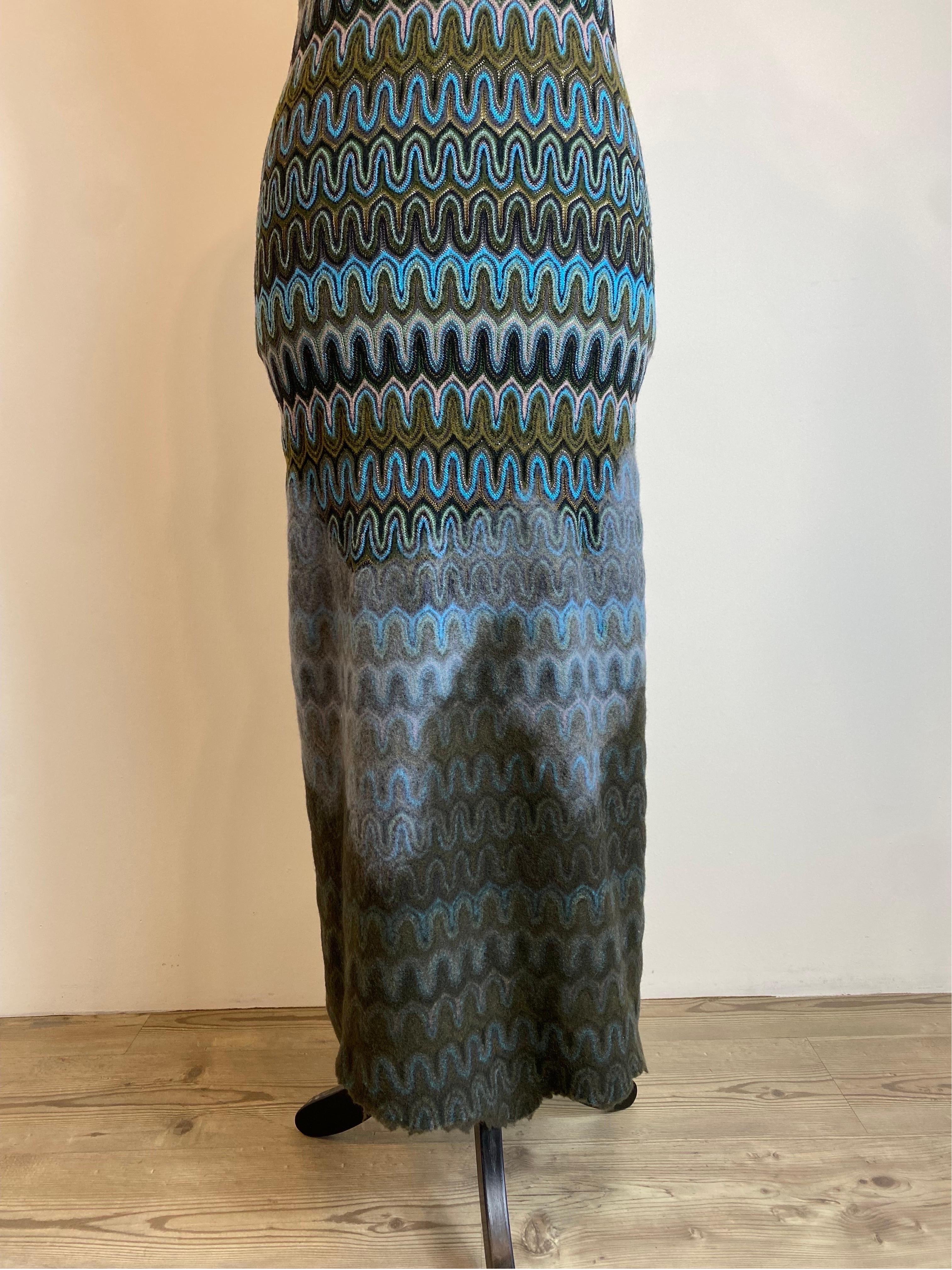 Missoni long blue and green viscose Dress In Excellent Condition For Sale In Carnate, IT