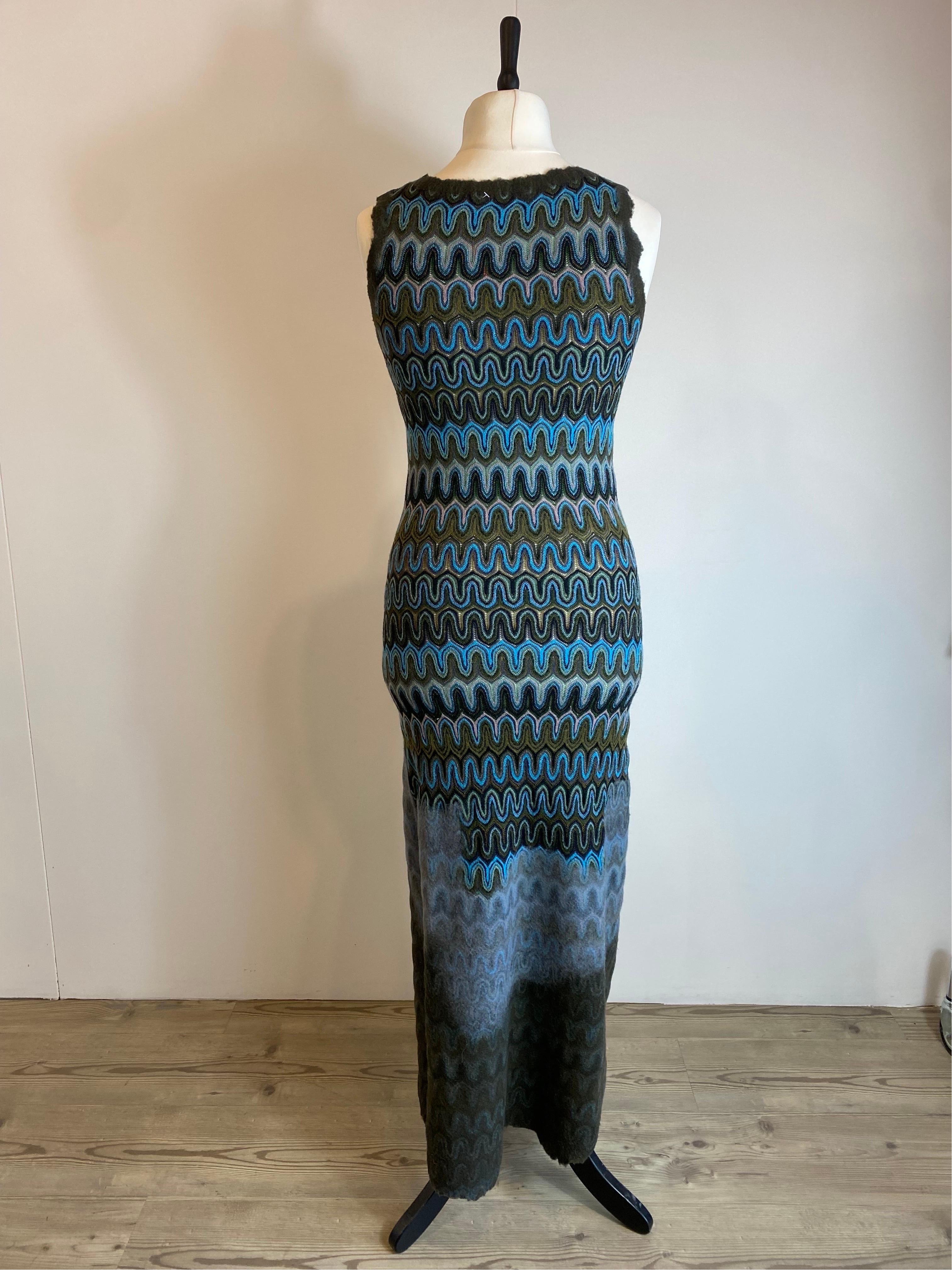 Missoni long blue and green viscose Dress For Sale 1