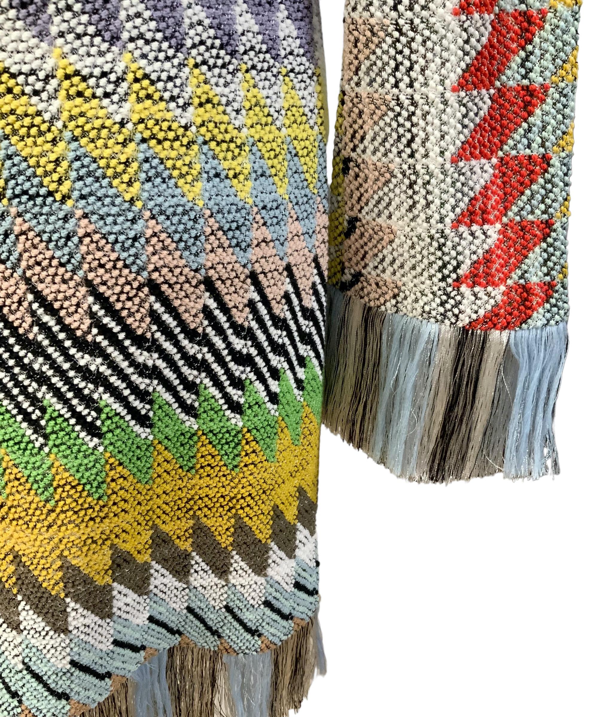 Missoni Long Sleeve Multi-Stripe Fringe Knit Dress 1