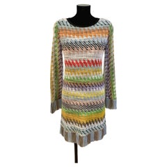 Missoni Long Sleeve Multi-Stripe Fringe Knit Dress