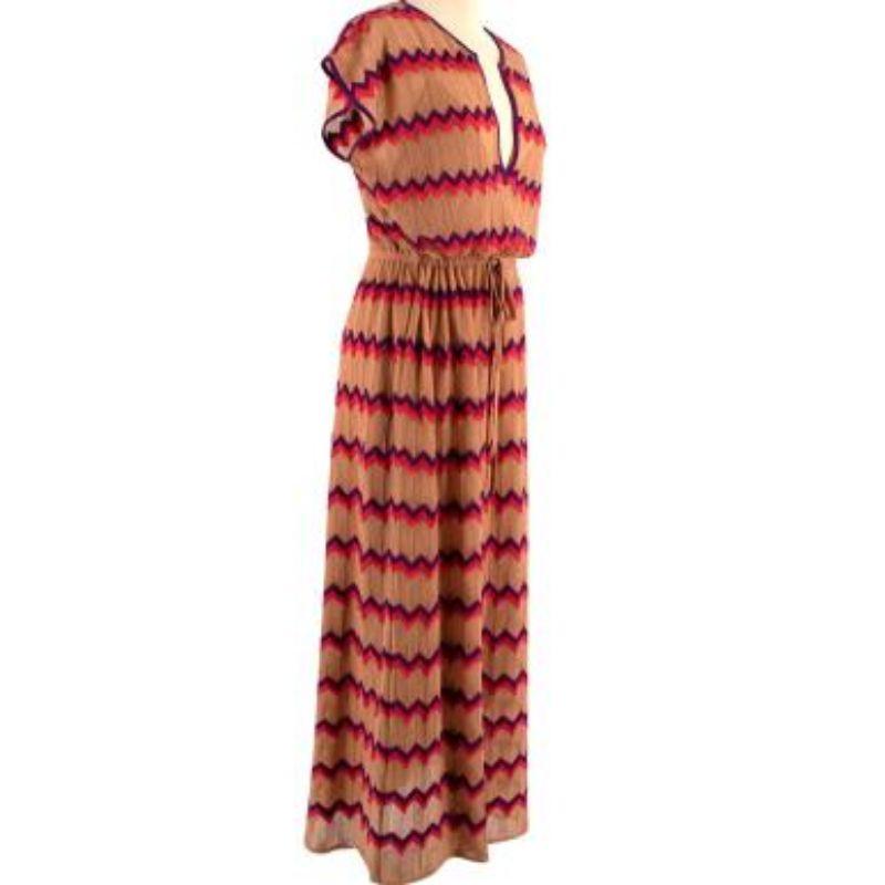 Missoni M  Collection Tan Zig-Zag Knit Kaftan Dress

- V neckline
- Slip dress
- Self-tie waist fastening
- Short sleeved
- Light construction
- Midi-length

Material
72% Cotton, 15% Polyester, 13% Polyamide

Made in Tunisia

PLEASE NOTE, THESE