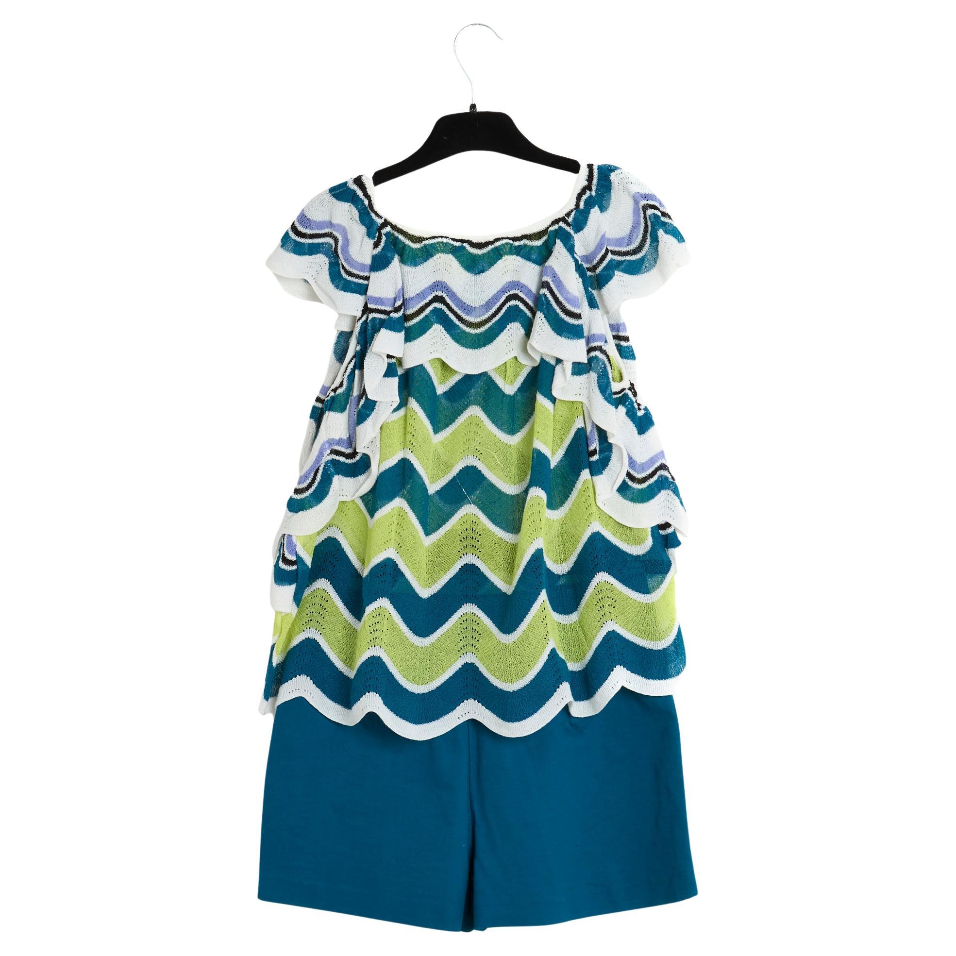 Missoni M Ensemble FR36 blue green Intarsia Top and Shorts US6 For Sale